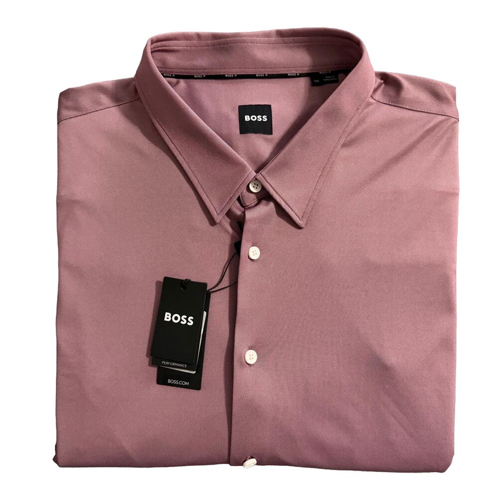 Boss Performance Dress Shirt Men's 5XL Big & Tall Roan Kent Lng Slv Dk Pink NWT